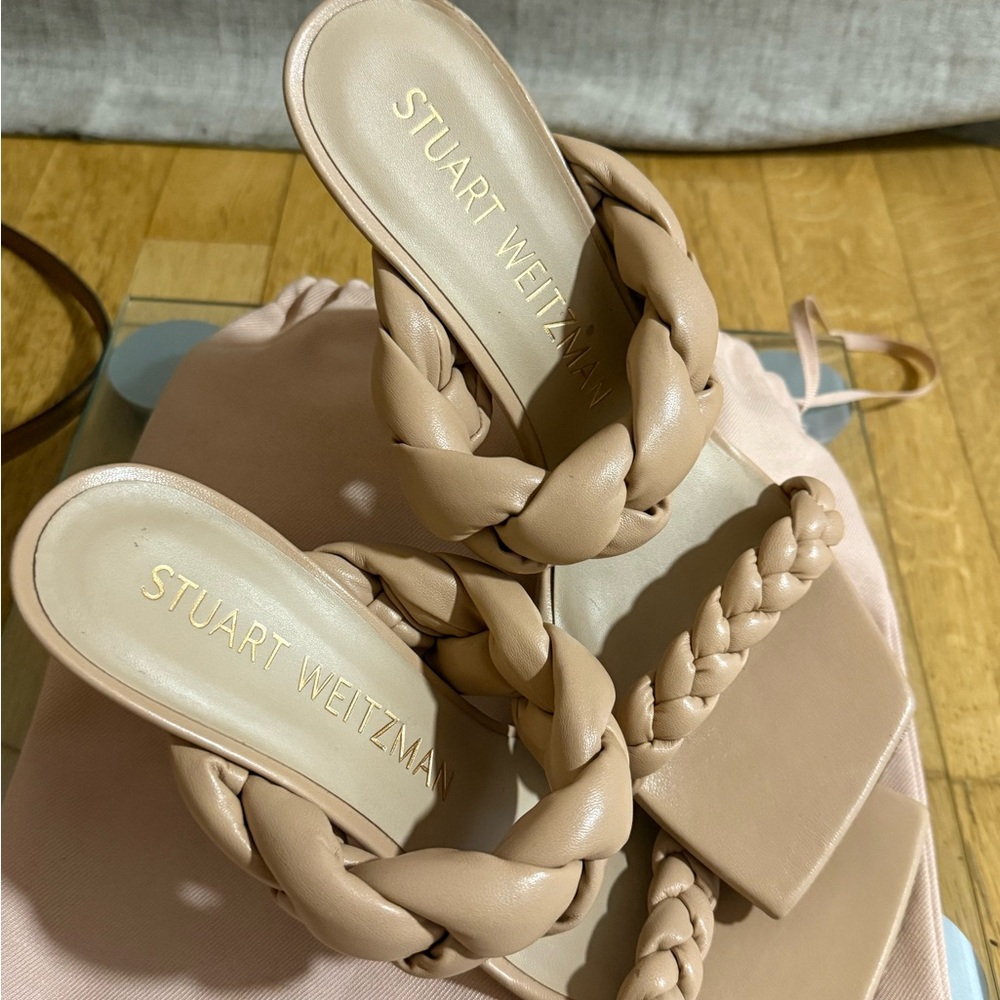 Stuart Weitzman Women's Beige Braided Sandals